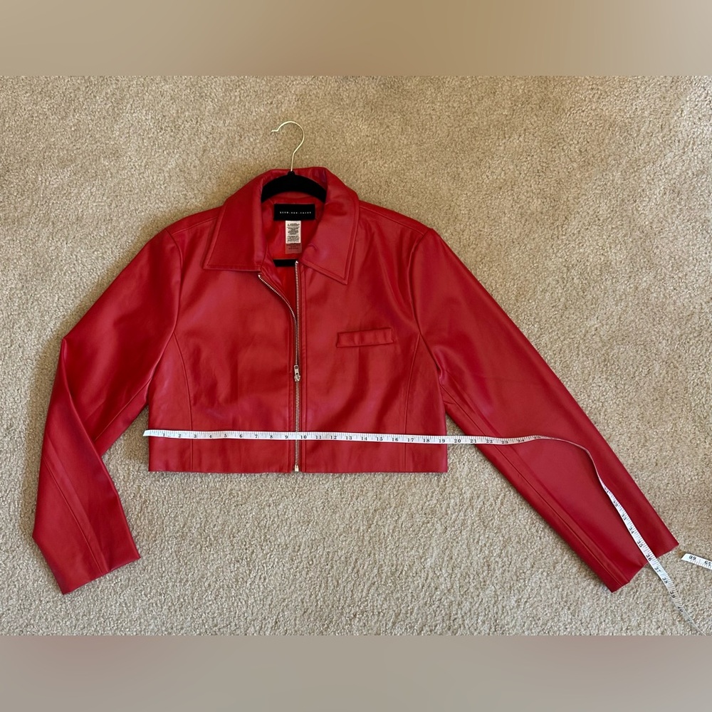 Women’s Red Cropped Faux Leather Zip-Front Jacket Large 10 12